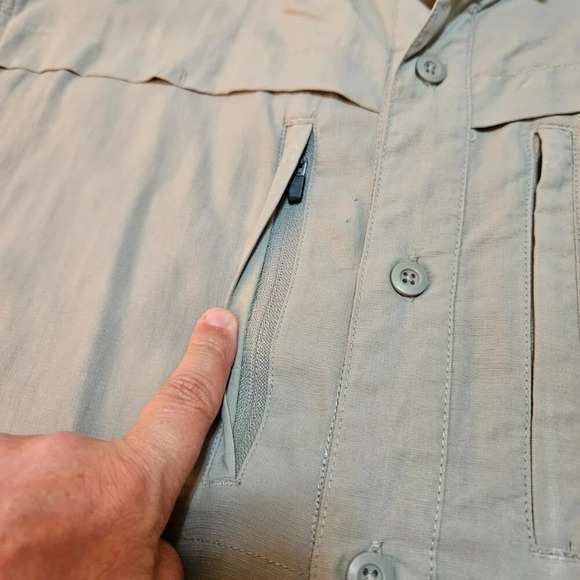 HABIT Men's Army Green Venter Mesh Short Sleeve L Shirt Zip Pockets Point Collar - Picture 3 of 11